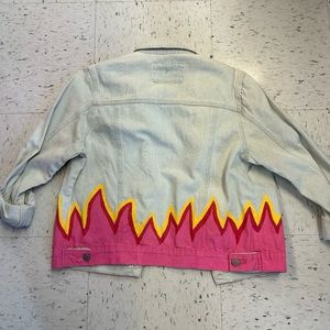 Hand-painted, jean jacket with flames